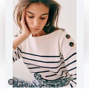 Sézane new pull alba ecru marine white and navy stripe sweater xxs
